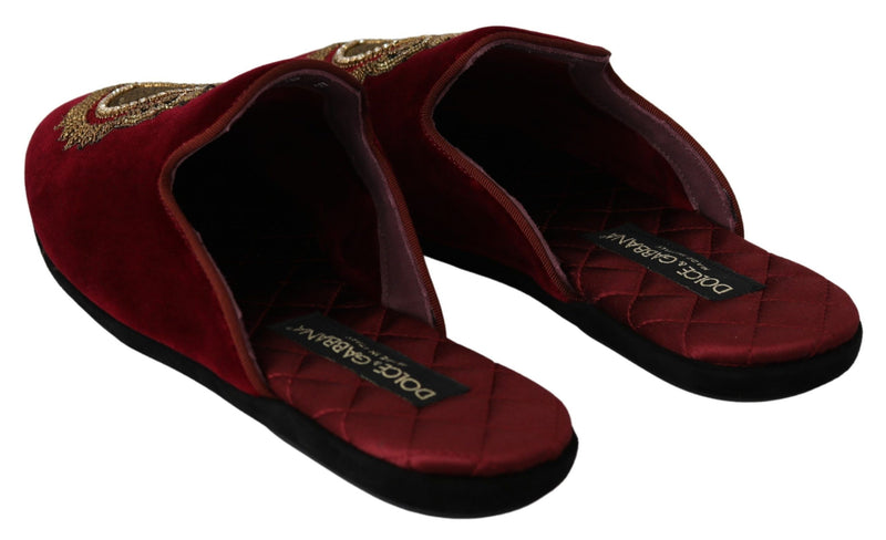 Dolce & Gabbana Red Velvet Embroidered Men's Slides