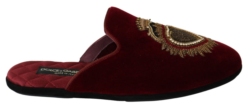 Dolce & Gabbana Red Velvet Embroidered Men's Slides