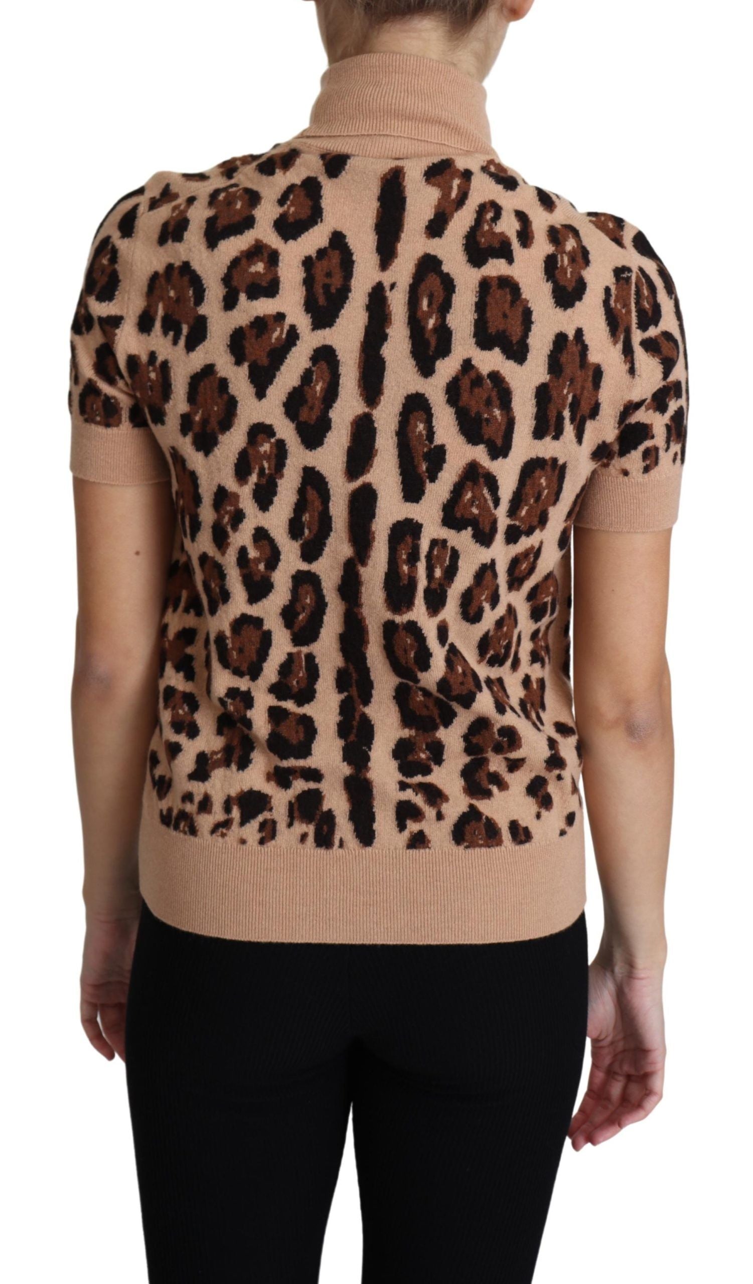 Dolce & Gabbana Elegant Leopard Print Wool Turtleneck Women's Top