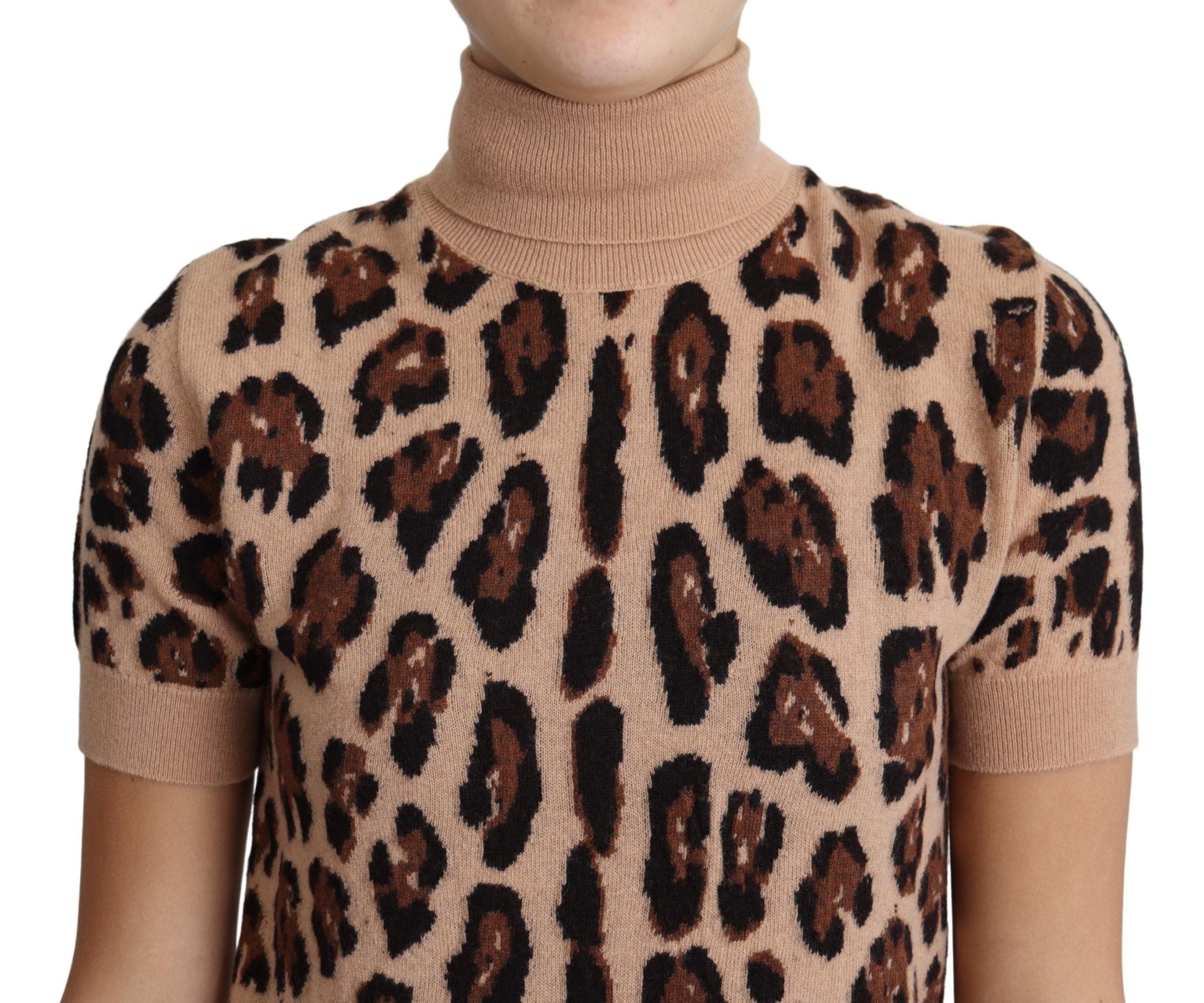 Dolce & Gabbana Elegant Leopard Print Wool Turtleneck Women's Top