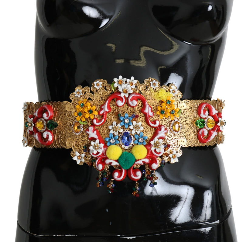 Dolce & Gabbana Golden Floral Crystal Embellished Waist Women's Belt