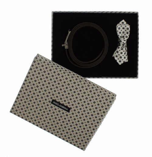 Dolce & Gabbana Elegant Baroque Silk Tie & Leather Belt Men's Set