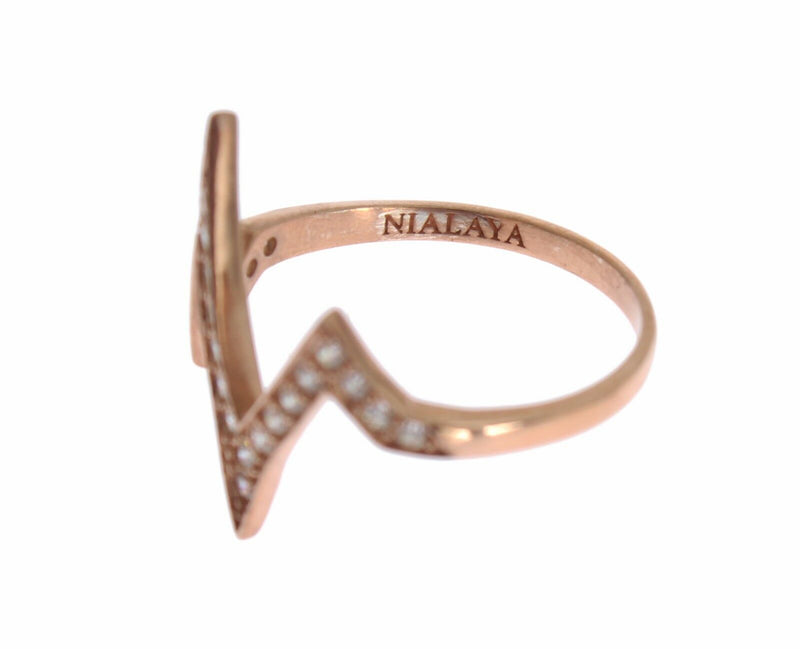 Nialaya Elegant Pink Crystal Encrusted Silver Women's Ring