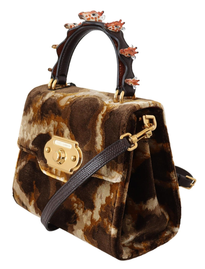 Dolce & Gabbana Elegant Giraffe Pattern Welcome Bag with Gold Women's Accents