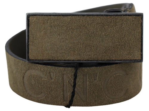 Costume National Chic Army Green Velvet Buckle Leather Men's Belt