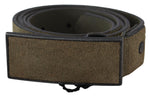 Costume National Chic Army Green Velvet Buckle Leather Men's Belt