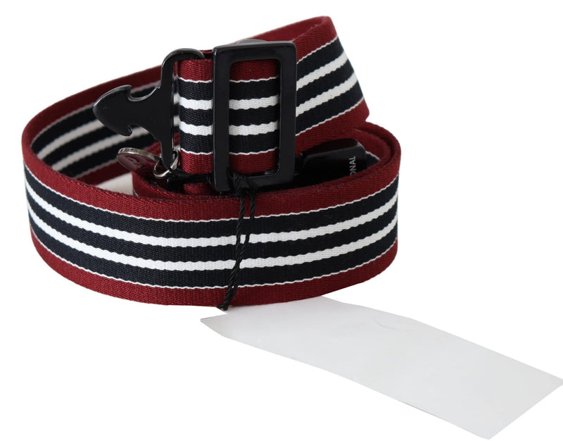 Costume National Striped Leather Fashion Belt in Black & Women's Red