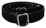 GF Ferre Chic Black Leather Waist Belt with Chrome Women's Buckle