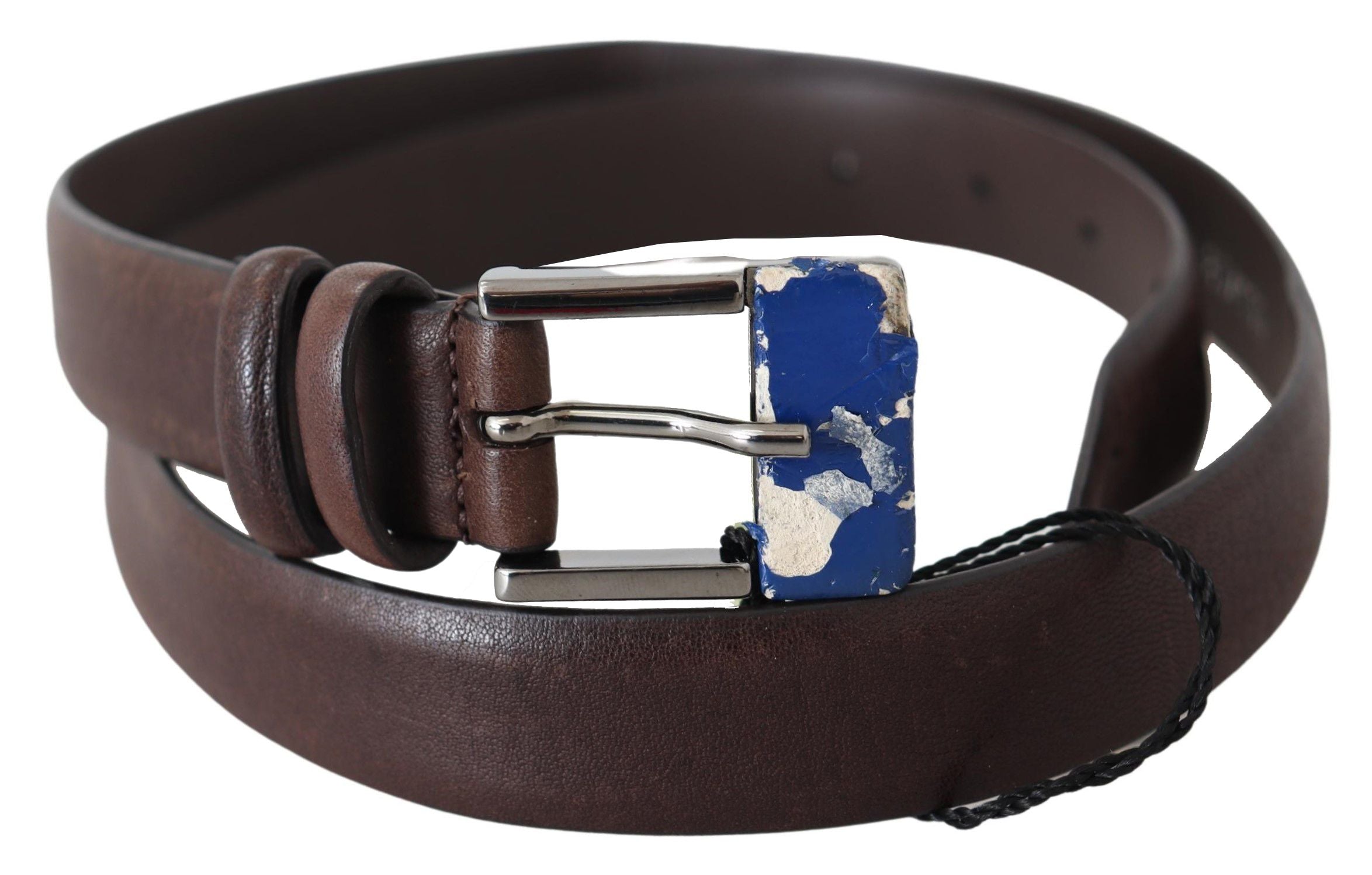 Costume National Elegant Brown Leather Classic Belt with Silver-Tone Women's Buckle