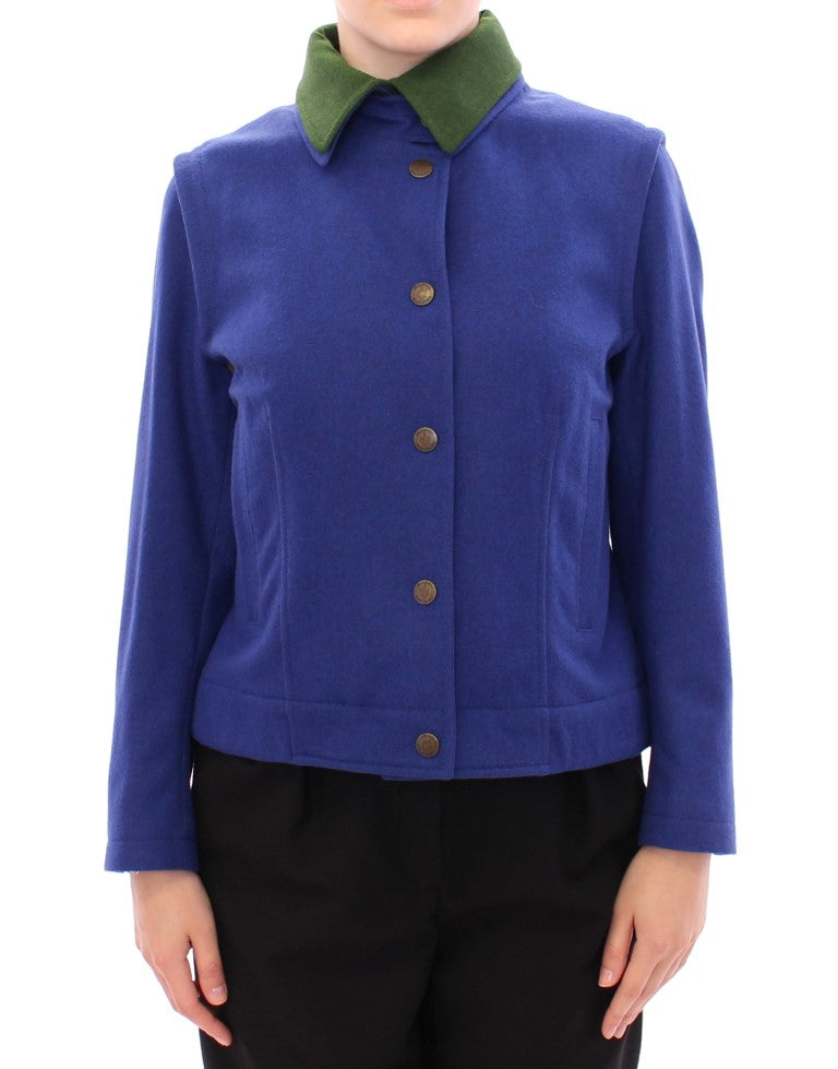 Andrea Incontri Elegant Blue Wool Jacket with Removable Women's Collar