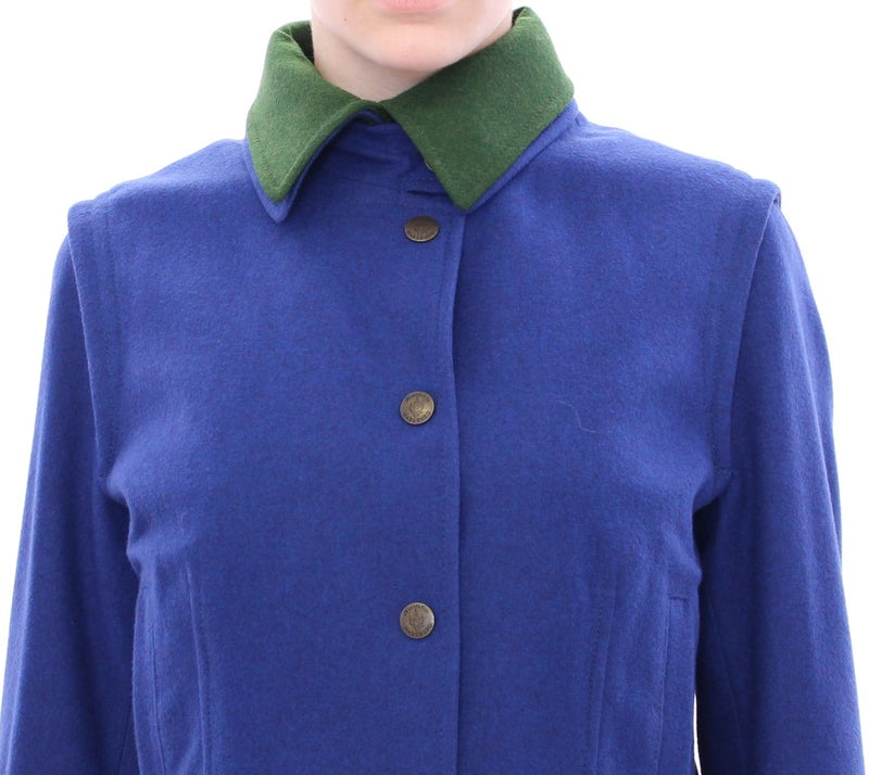 Andrea Incontri Elegant Blue Wool Jacket with Removable Women's Collar