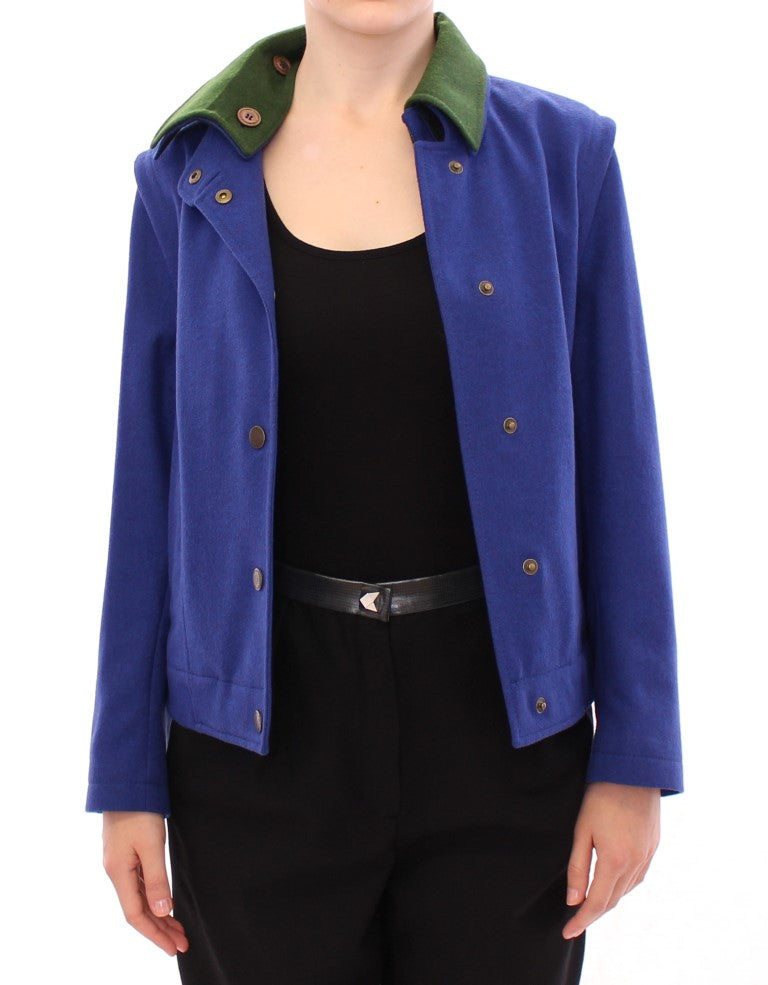 Andrea Incontri Elegant Blue Wool Jacket with Removable Women's Collar