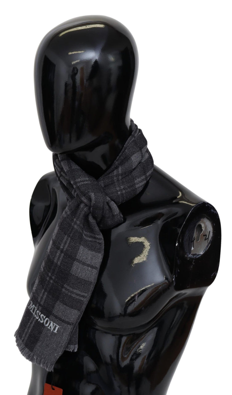 Missoni Elegant Unisex Plaid Wool Scarf with Logo Men's Embroidery