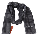 Missoni Elegant Unisex Plaid Wool Scarf with Logo Men's Embroidery