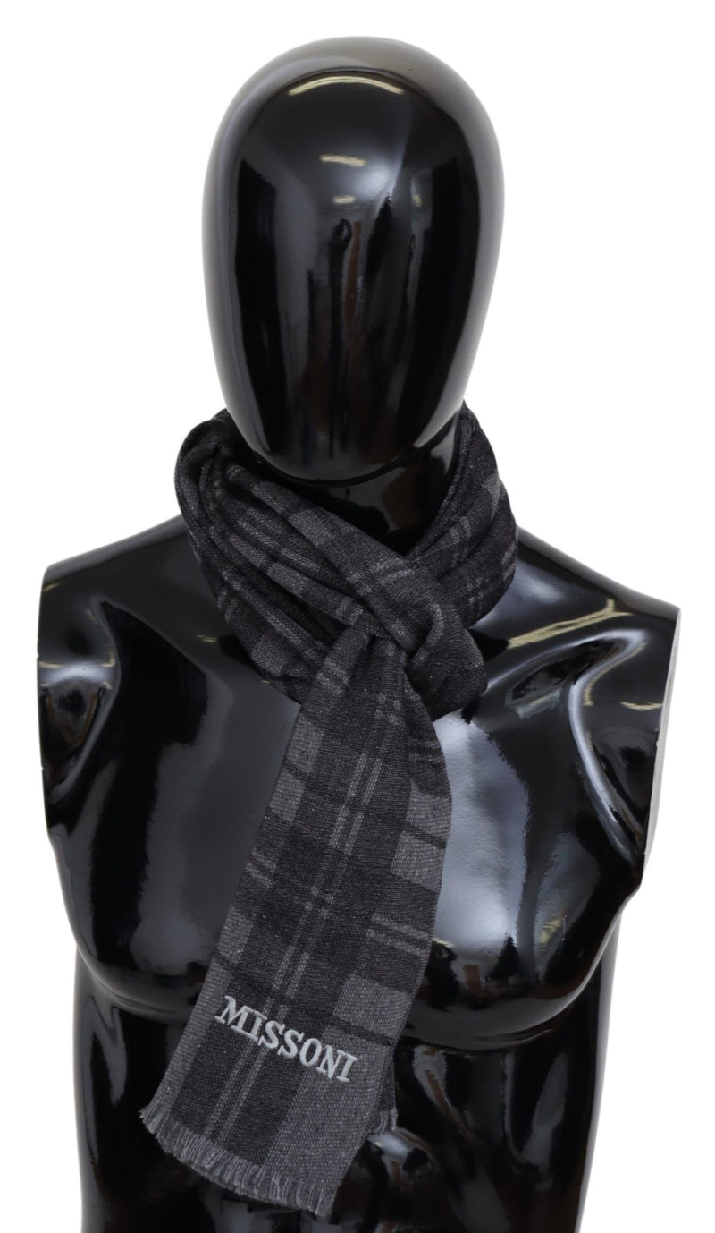 Missoni Elegant Unisex Plaid Wool Scarf with Logo Men's Embroidery