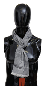 Missoni Chic Unisex Gray Wool Scarf with Logo Men's Embroidery