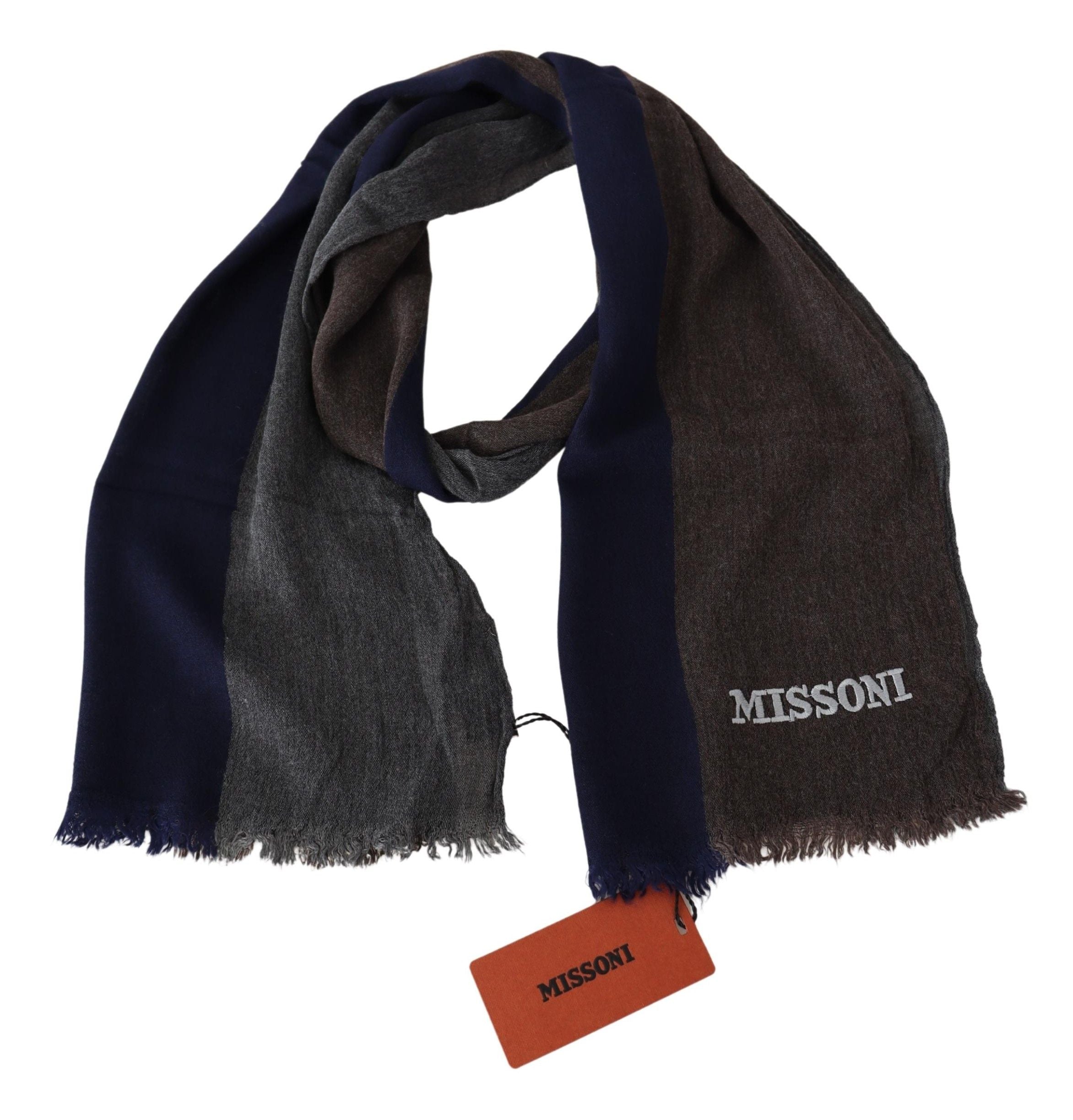 Missoni Elegant Multicolor Wool Scarf with Signature Men's Embroidery