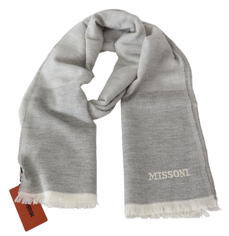 Missoni Elegant Beige Wool Scarf with Embroidery Men's Detail