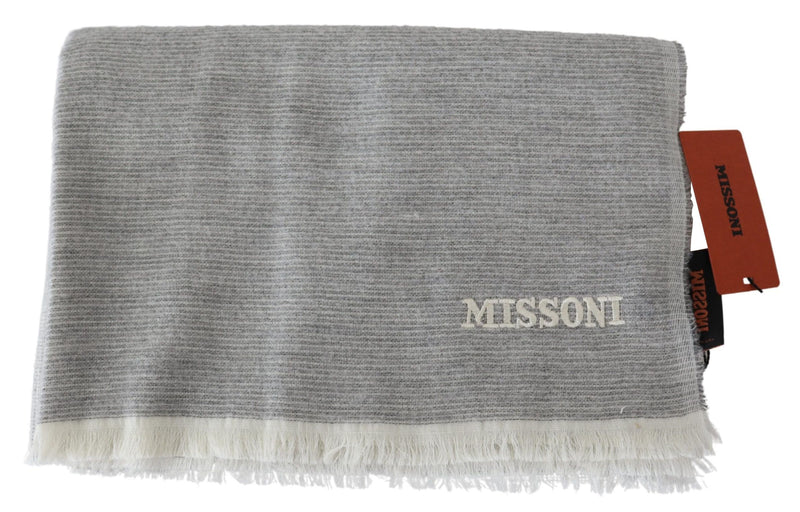 Missoni Elegant Beige Wool Scarf with Embroidery Men's Detail