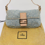 Fendi Baguette Blue Canvas Shoulder Bag (Pre-Owned)