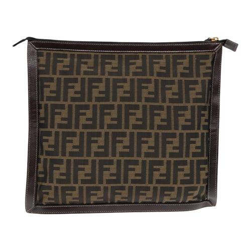 Fendi Zucca Brown Canvas Clutch Bag (Pre-Owned)