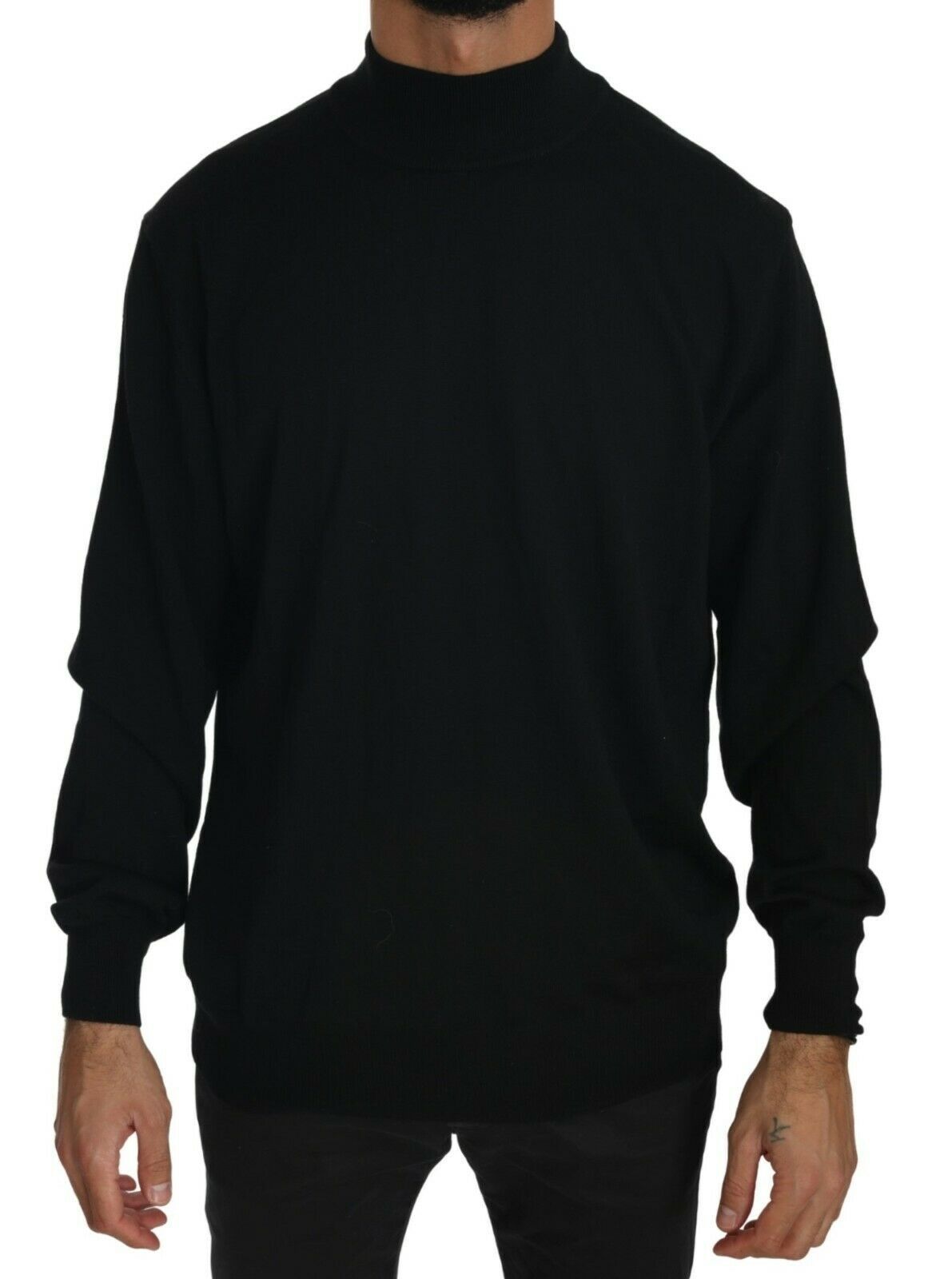 MILA SCHÖN Elegant Black Virgin Wool Pullover Men's Sweater