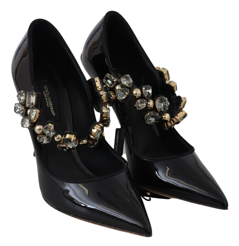 Dolce & Gabbana Elegant Black Leather Crystal Women's Pumps