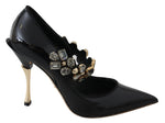 Dolce & Gabbana Elegant Black Leather Crystal Women's Pumps