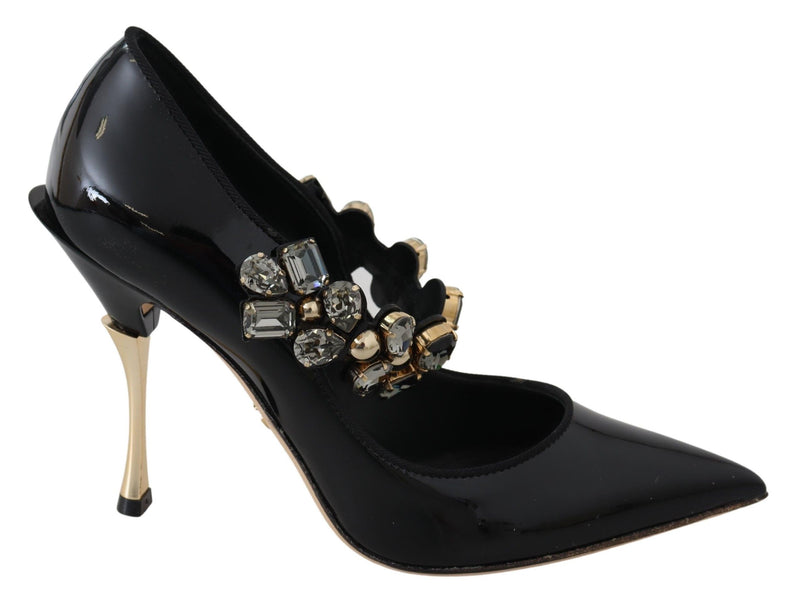 Dolce & Gabbana Elegant Black Leather Crystal Women's Pumps