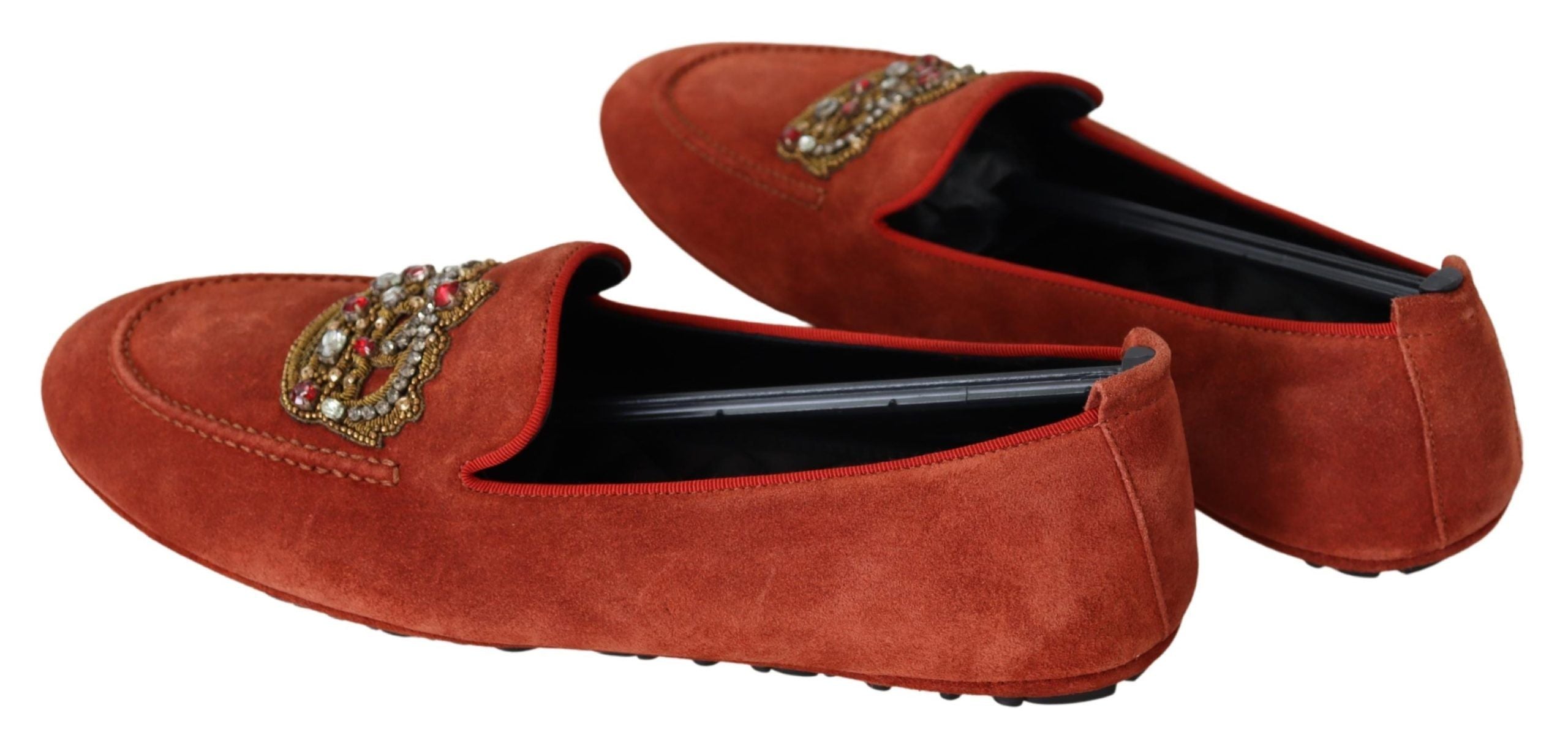 Dolce & Gabbana Opulent Orange Leather Loafers with Gold Men's Embroidery