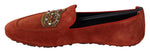 Dolce & Gabbana Opulent Orange Leather Loafers with Gold Men's Embroidery