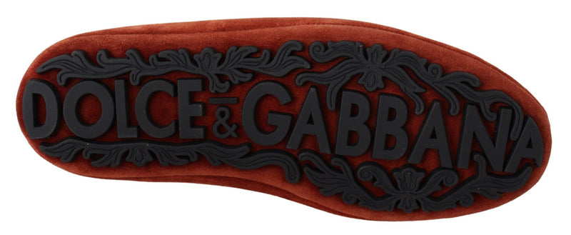 Dolce & Gabbana Opulent Orange Leather Loafers with Gold Men's Embroidery