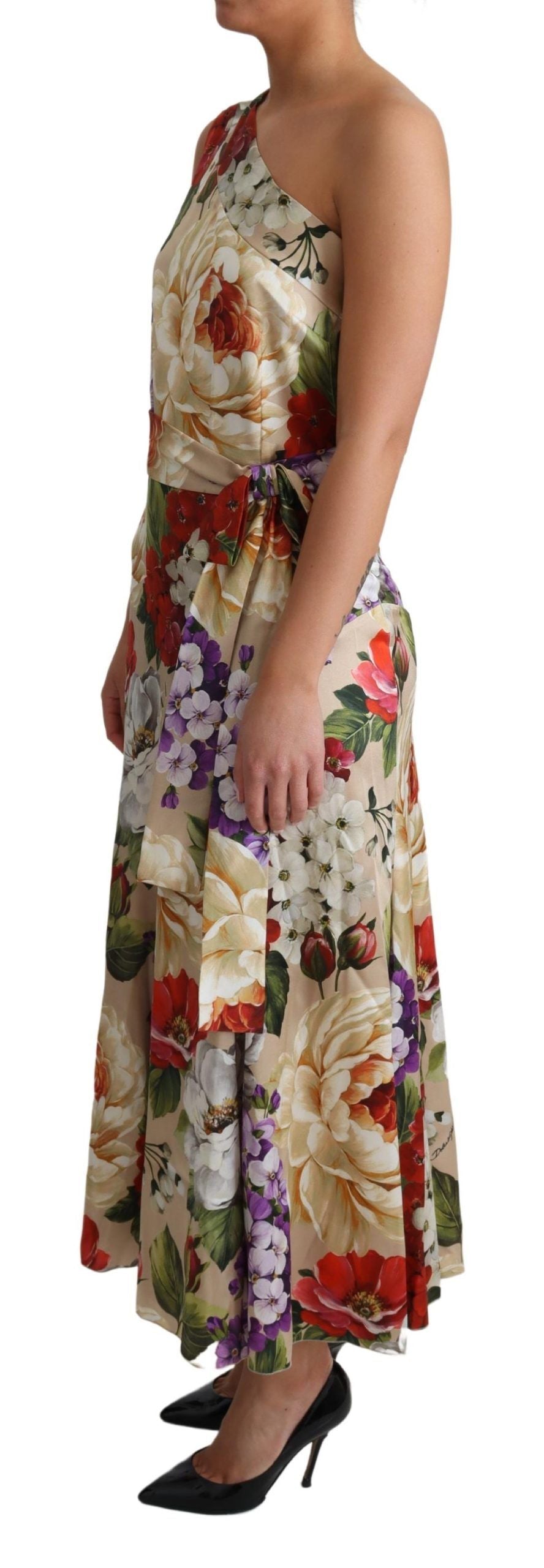 Dolce & Gabbana Elegant One-Shoulder Floral Silk Maxi Women's Dress