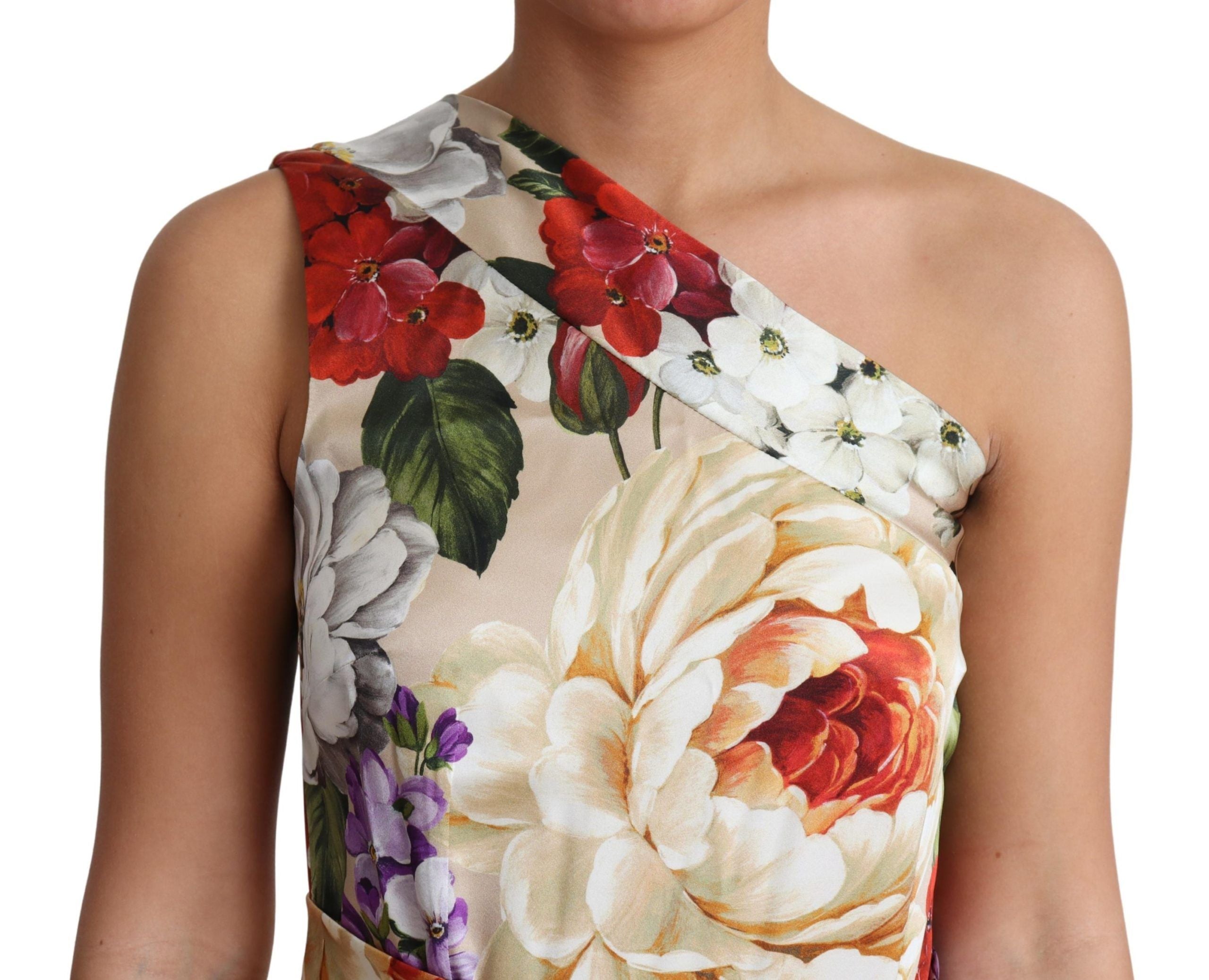 Dolce & Gabbana Elegant One-Shoulder Floral Silk Maxi Women's Dress