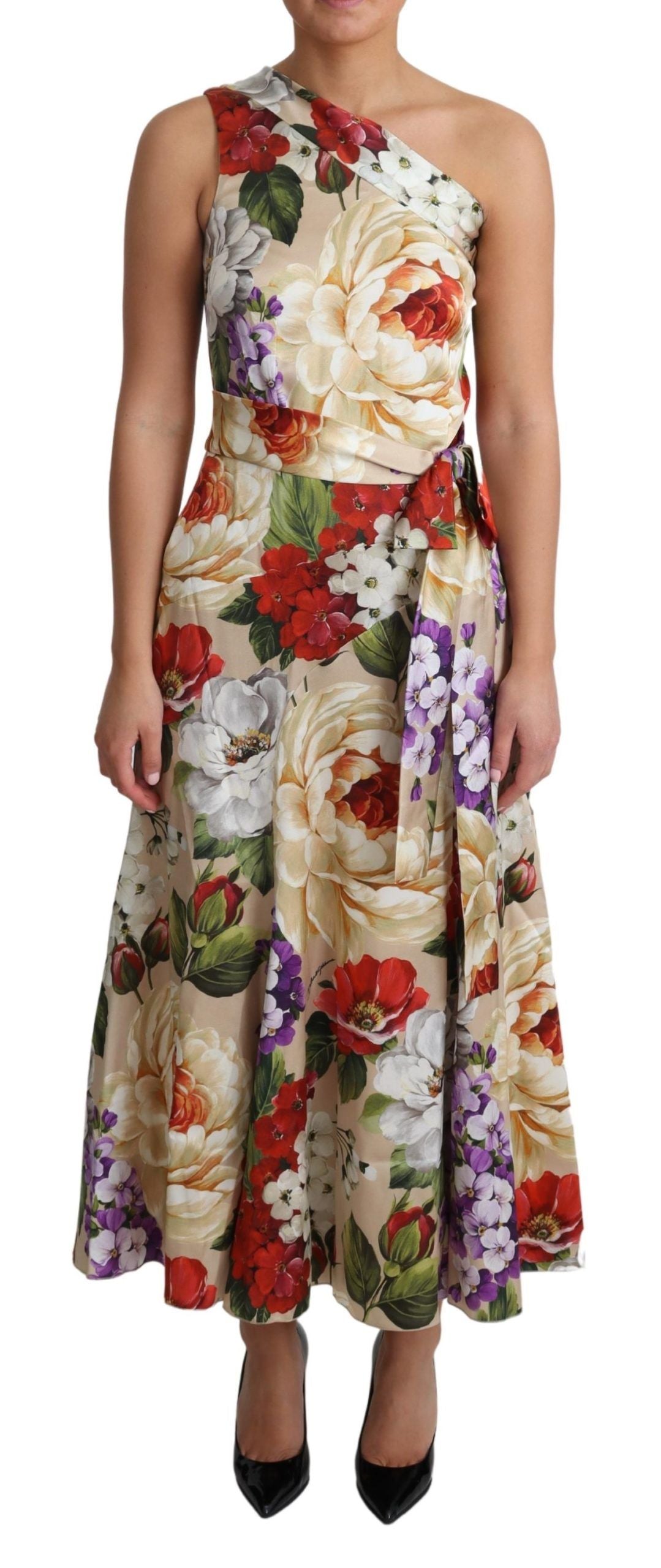 Dolce & Gabbana Elegant One-Shoulder Floral Silk Maxi Women's Dress