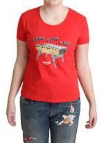 Moschino Chic Red Cotton Tee with Playful Women's Print