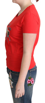 Moschino Chic Red Cotton Tee with Playful Women's Print