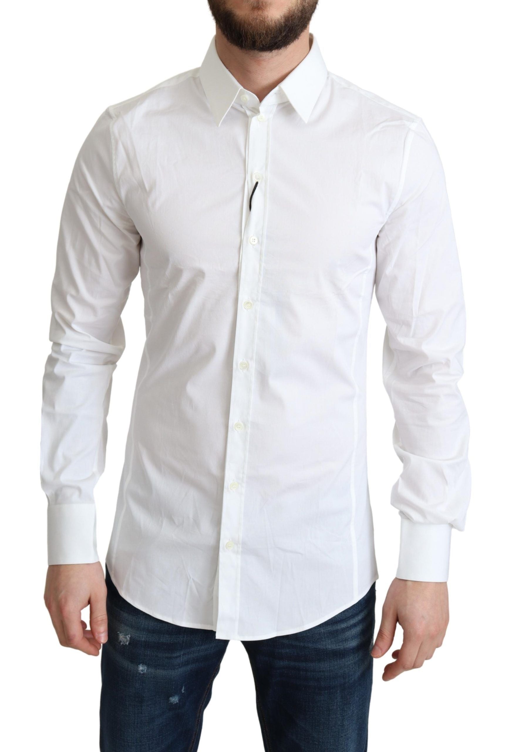 Dolce & Gabbana Elegant White Cotton Stretch Dress Men's Shirt