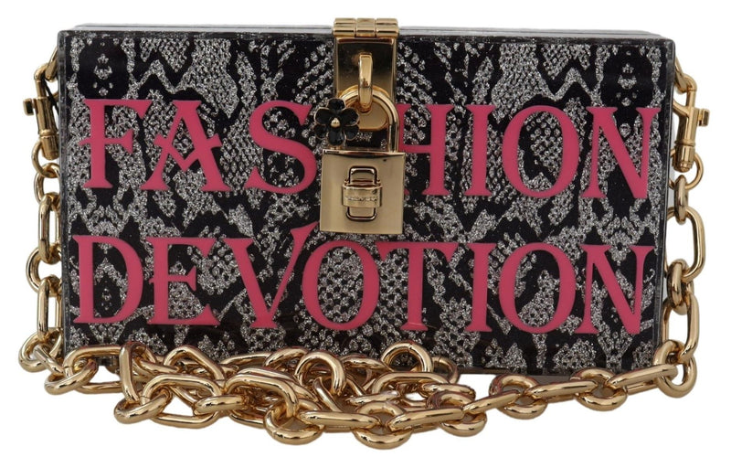 Dolce & Gabbana Gray Resin Dolce Box Clutch with Gold Women's Details