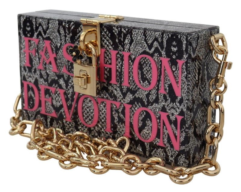 Dolce & Gabbana Gray Resin Dolce Box Clutch with Gold Women's Details