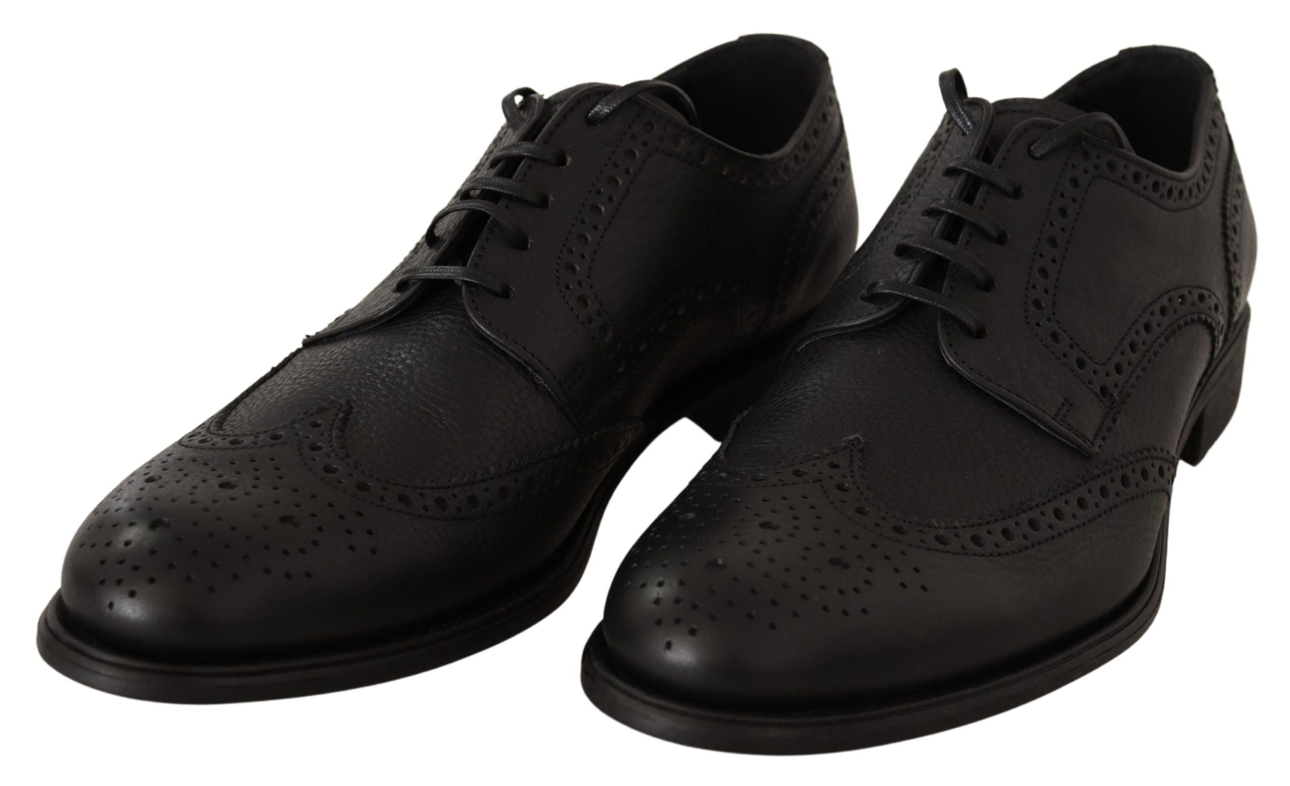 Dolce & Gabbana Elegant Black Leather Derby Wingtip Men's Shoes