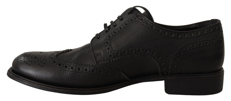 Dolce & Gabbana Elegant Black Leather Derby Wingtip Men's Shoes