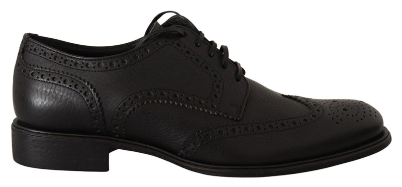 Dolce & Gabbana Elegant Black Leather Derby Wingtip Men's Shoes