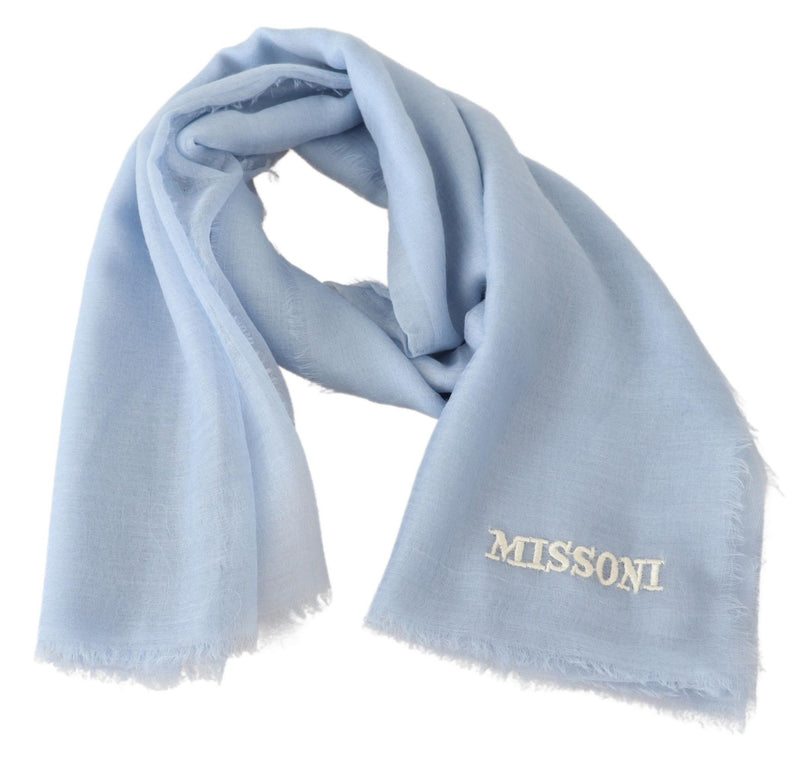 Missoni Elegant Light-Blue Cashmere Scarf with Men's Fringes