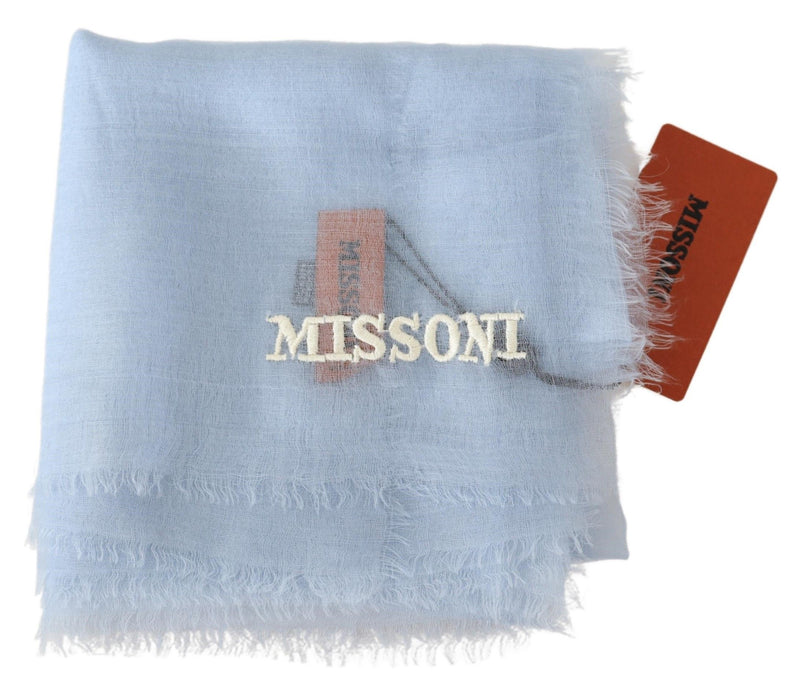 Missoni Elegant Light-Blue Cashmere Scarf with Men's Fringes