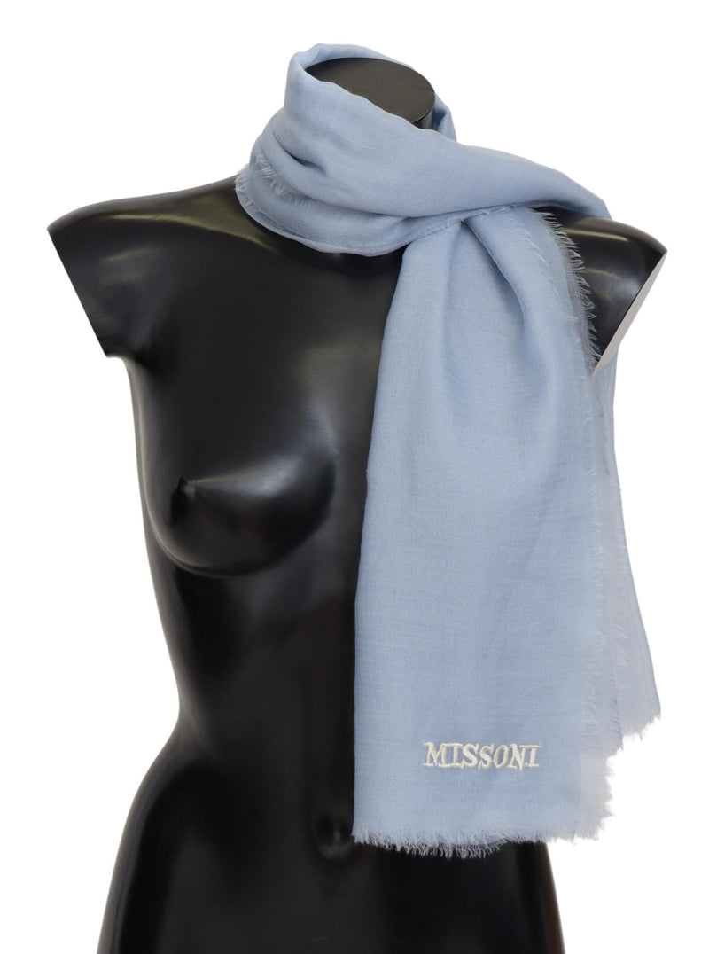 Missoni Elegant Light-Blue Cashmere Scarf with Men's Fringes