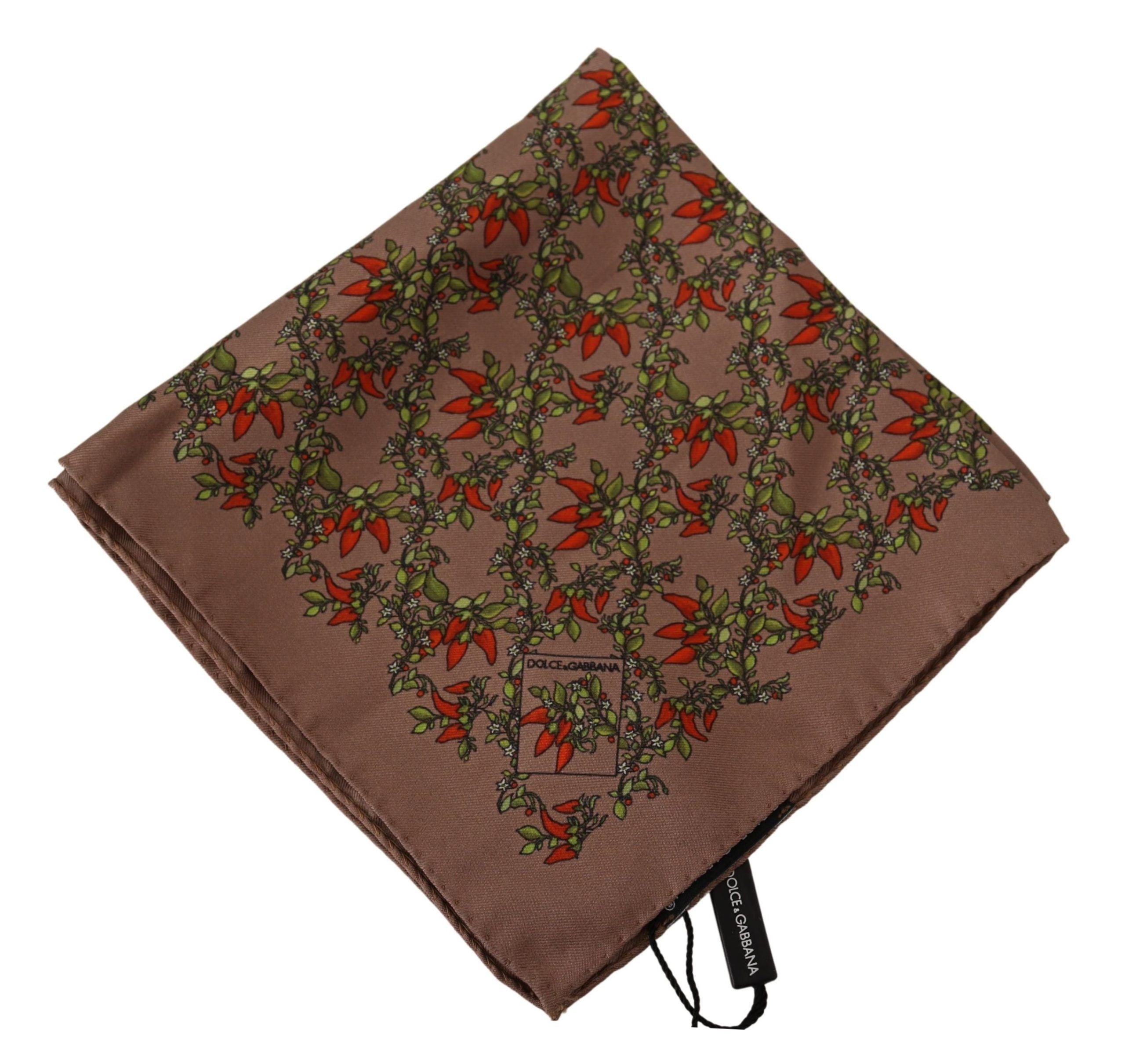 Dolce & Gabbana Elegant Brown Silk Pocket Square with Carrot Men's Print