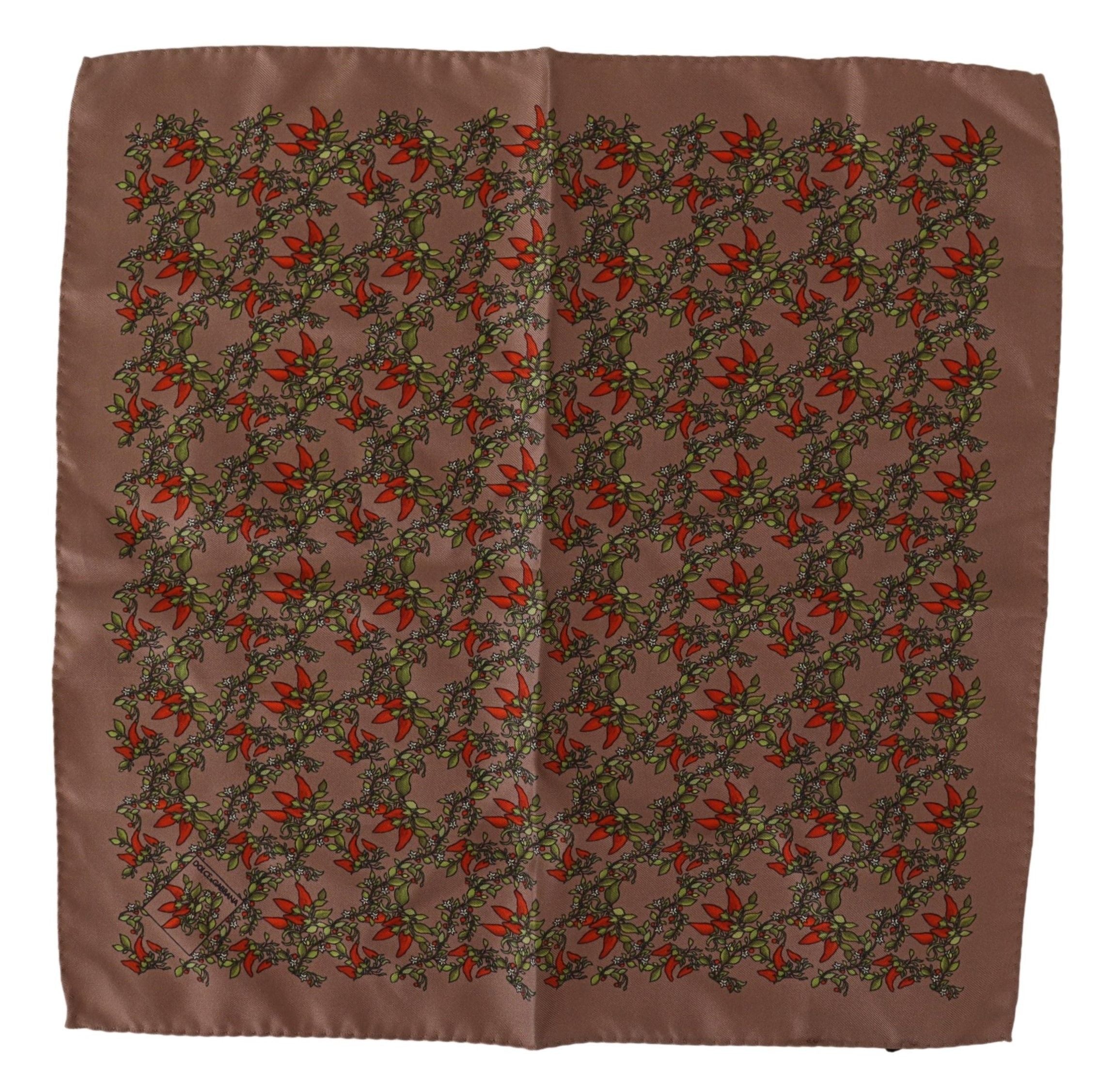 Dolce & Gabbana Elegant Brown Silk Pocket Square with Carrot Men's Print