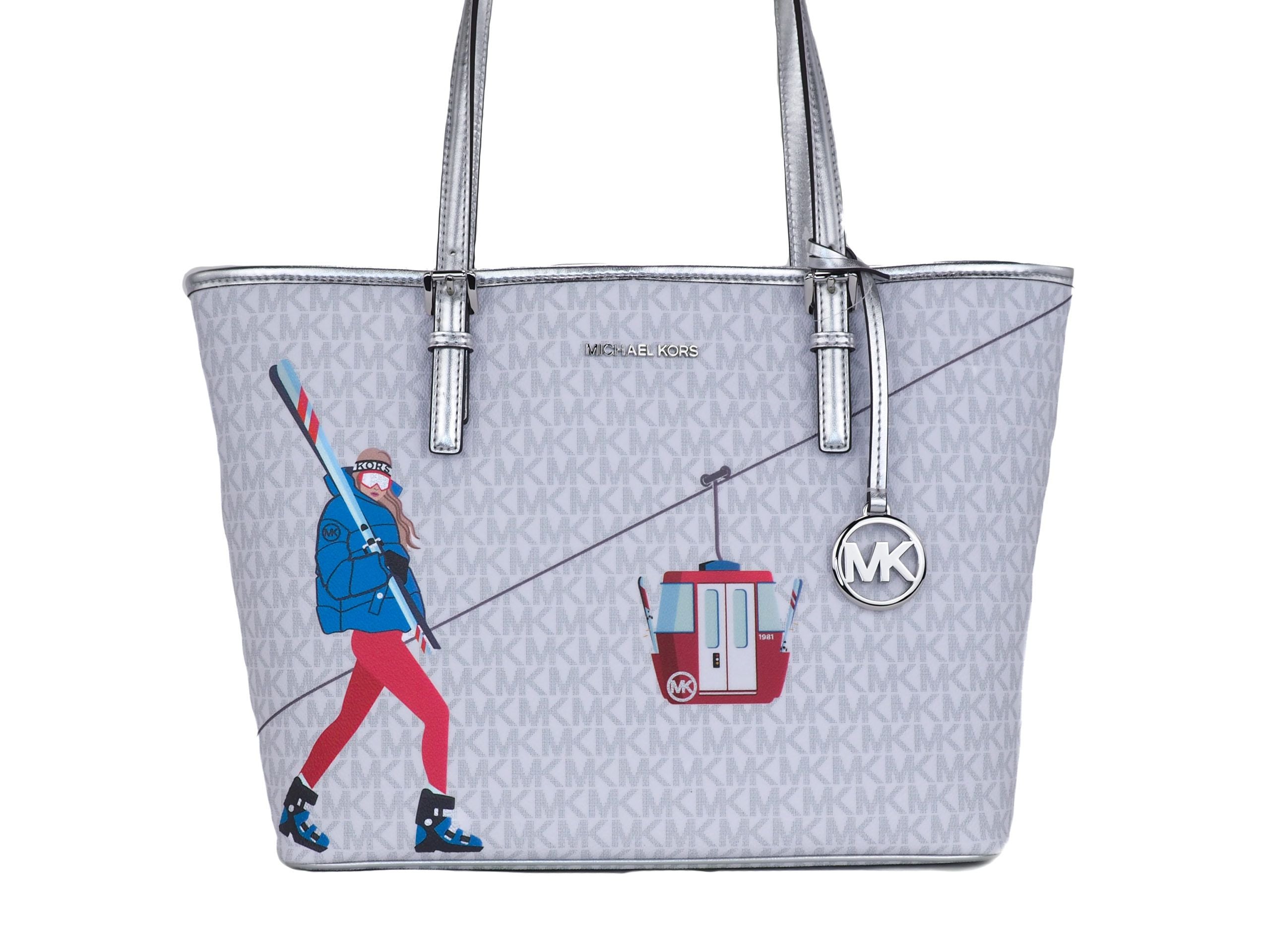 Michael Kors Jet Set Girls Print Medium Signature PVC Carryall Shoulder Tote Handbag (Bright White Women's Multi)