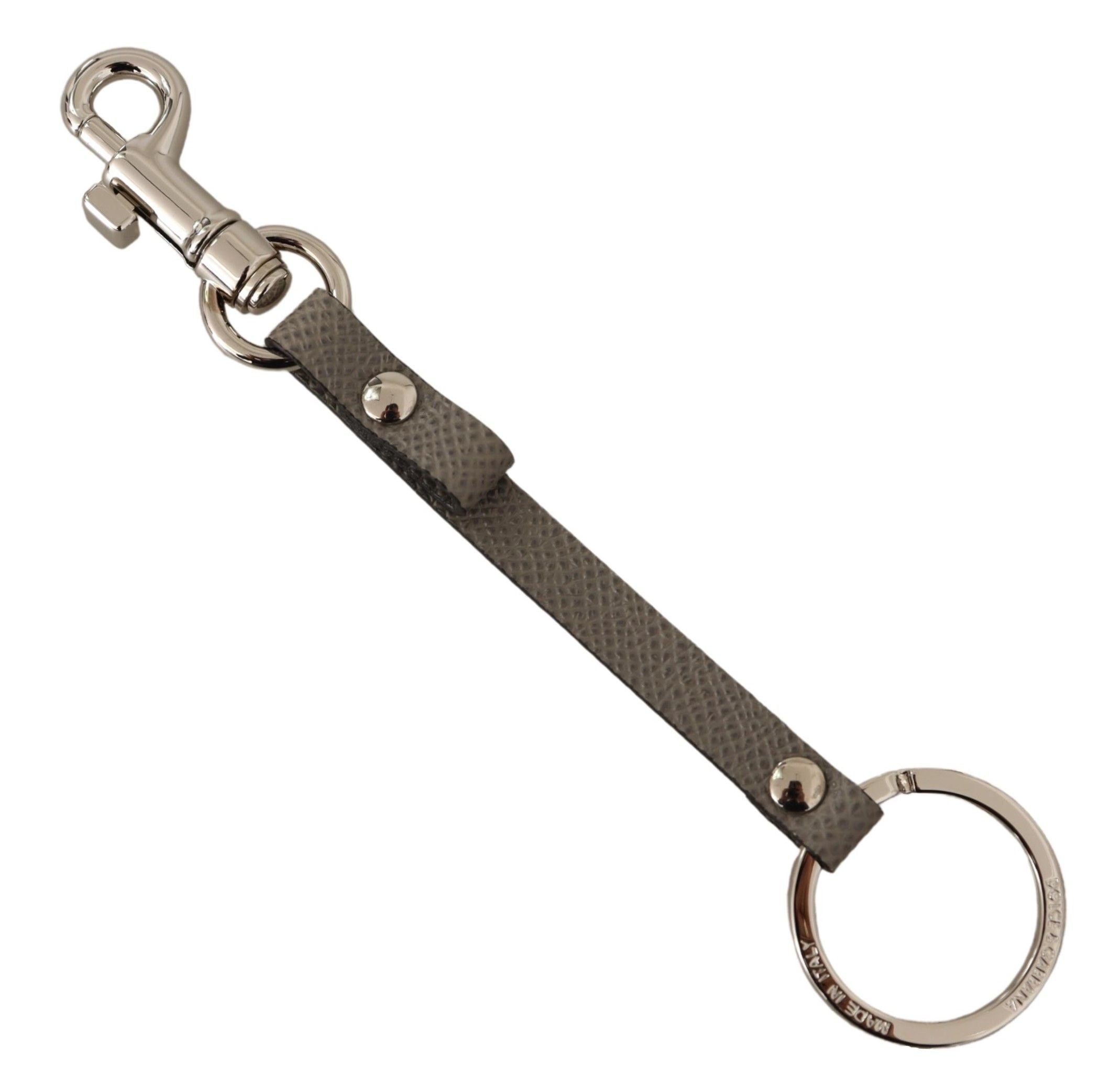 Dolce & Gabbana Elegant Gray Leather Keyring with Silver Men's Accents